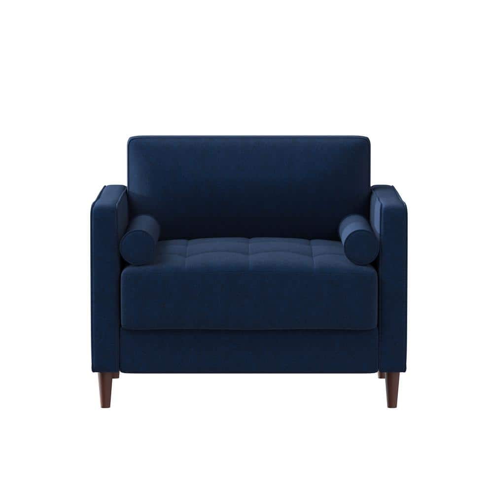 Elegant Navy Blue Microfiber Accent Chair with Wood Legs