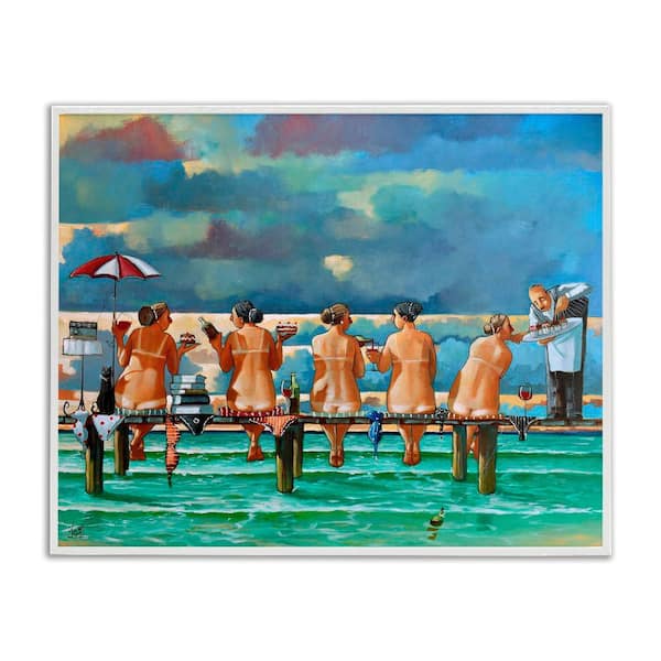 Stupell Industries Women on Dock with Tan Lines by Ronald West 1-Piece White Framed People Giclee Art Print 14 in. x 11 in.