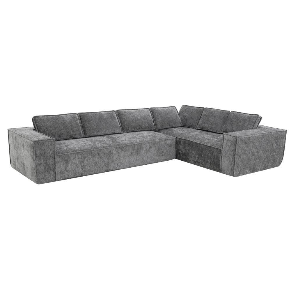 Minimalist Modular 129.5 in. Square 6-piece Wrinkle-resistant Chenille L-Shaped Sectional Sofa with No Assembly in Gray