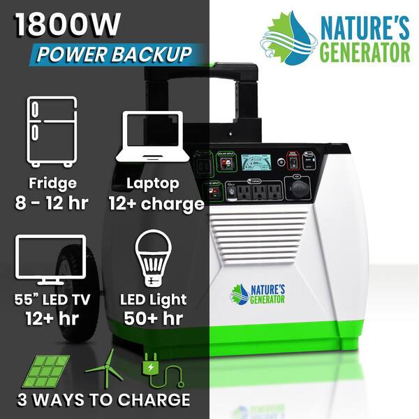 NATURE'S GENERATOR 1800-Watt/2880W Peak Push Button Start Solar Powered  Portable Generator with Cart HKNGGN - The Home Depot