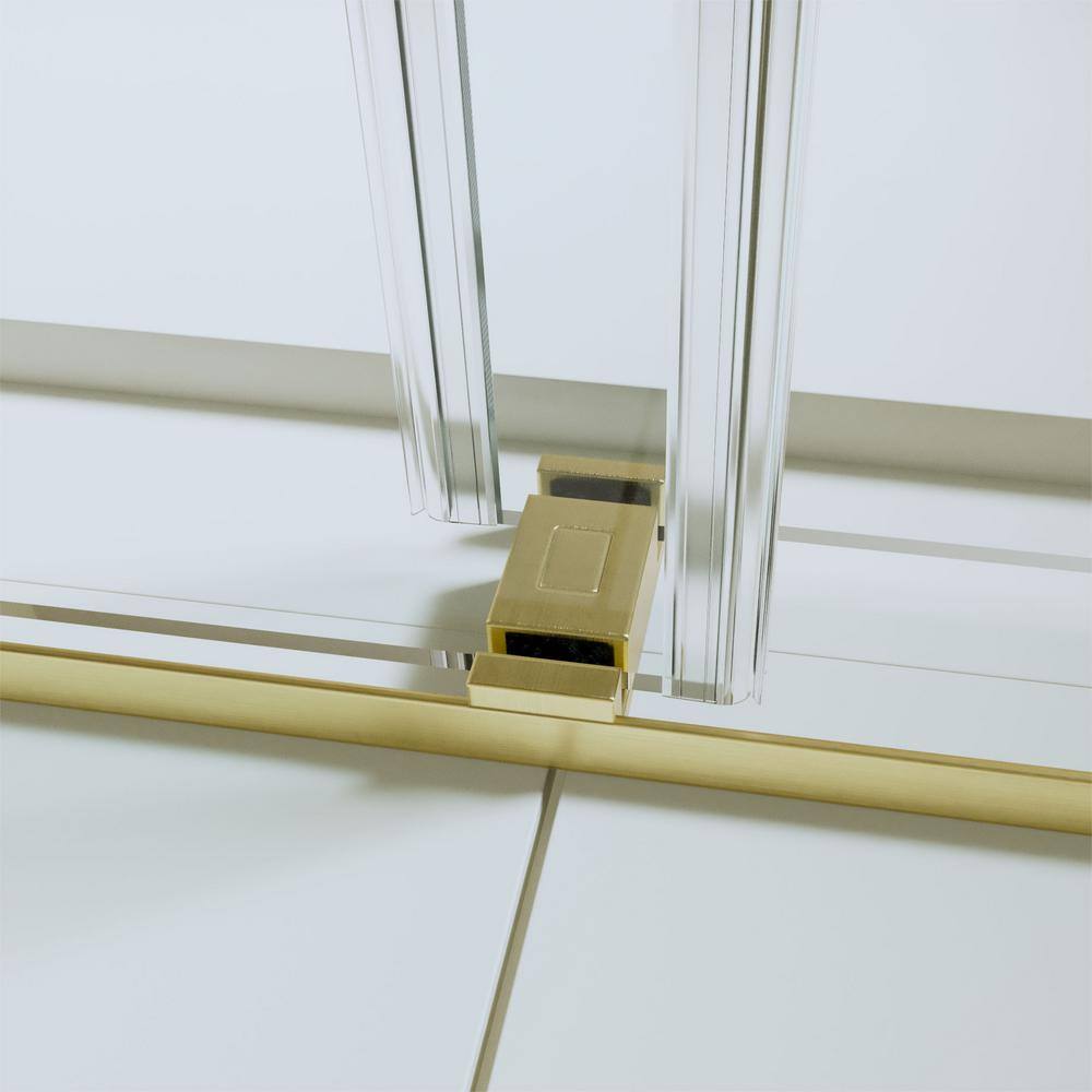 Brushed Gold Frameless Double Sliding Shower Door with Clear Tempered Glass