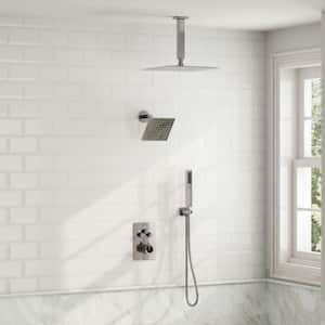 Multiple Press Dual 7-Spray Ceiling Mount Anti Scald 12 in. Fixed and Handheld Shower Head 2.5GPM Chrome Valve Included