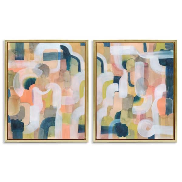 Stupell Industries Curved Retro Abstraction by Grace Popp 2-Pieces Gold Floater Frame Abstract Graphic Art Print 21 in. x 17 in.
