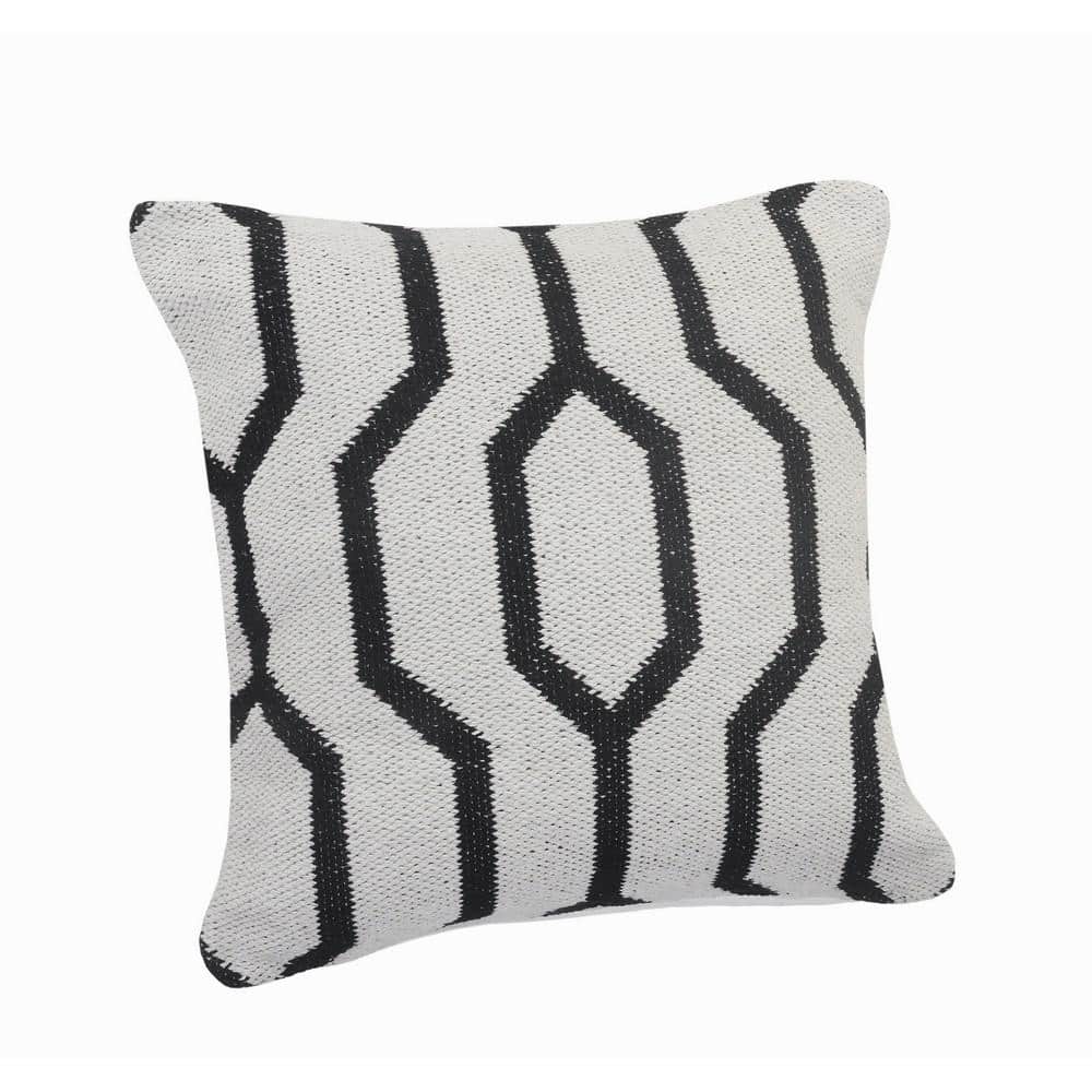 Cozy Geometric Black and White Cotton Square Throw Pillow, 20"