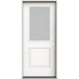 36 in. x 80 in. Left-Hand/Inswing 1/2 Lite Streamed Ripple Glass Modern White Steel Prehung Front Door