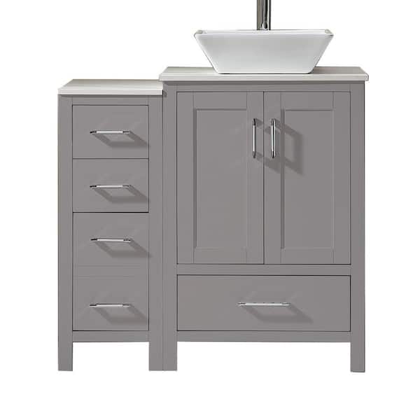 Xspracer Foyil 36 in. W x 22 in. D x 34 in. H Vanity in Gray with Engineer Stone Top in White and Porcelain Basin in White