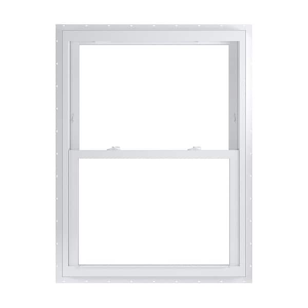 American Craftsman 35.75 in. x 48 in. 70 Series White Double Hung Low-E Argon Glass Vinyl Fin No J Window, Screen Incl