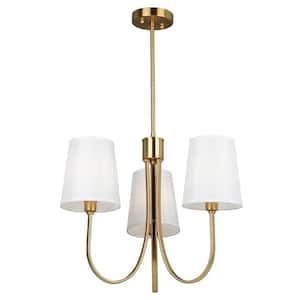 Rhythm 3-Light Brushed Gold Chandelier with Linen Shade