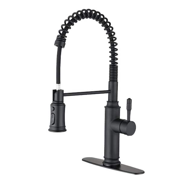 Tahanbath Single Handle Pull Down Sprayer Kitchen Faucet in Matte Black