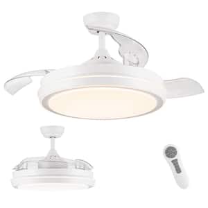 42 in. Retractable Integrated LED Indoor White Ceiling Fan Lighting with 3 Blades