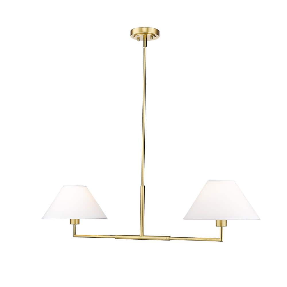 Luxe Gold and White Linen 2-Light Linear Chandelier