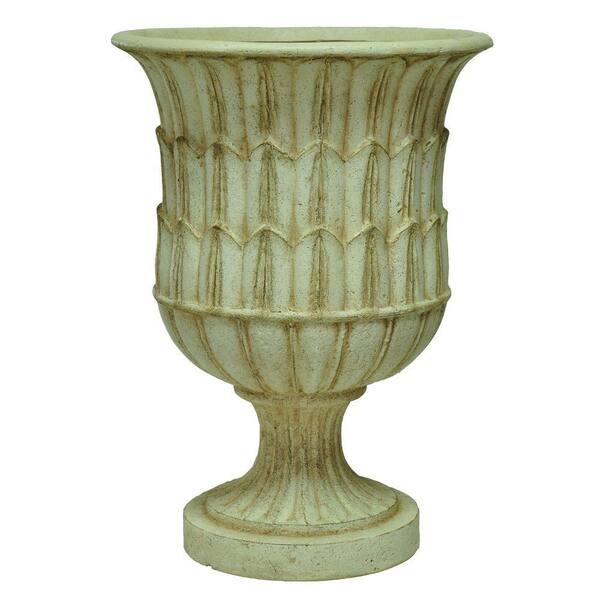 MPG 15 in. x 21 in. Cast Stone Sharp Leaf Urn in Aged White