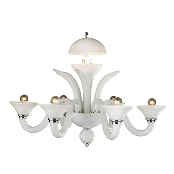 Worldwide Lighting Murano Venetian Style 6-Light Polished Chrome and Blown Glass in White Chandelier