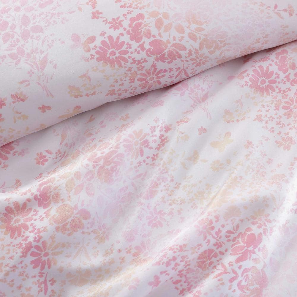 Pink Butterfly Garden Satin Duvet Cover Set with Shams