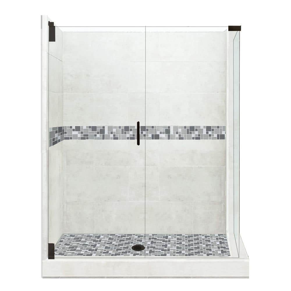 American Bath Factory Newport Grand Hinged 36 in. x 42 in. x 80 in. Left-Hand Corner Shower Kit in Natural Buff and Black Pipe Hardware, Newport and Natural Buff/Black Pipe -  CGH-4236NN-RTBP