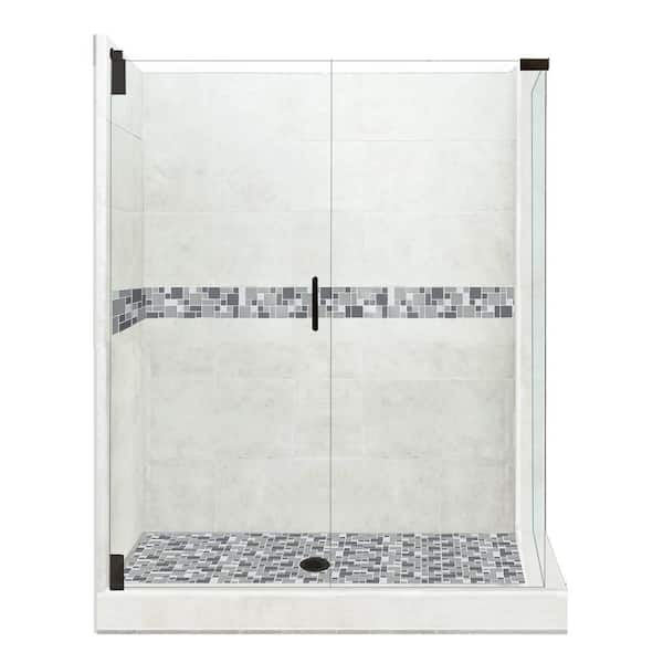 American Bath Factory Newport Grand Hinged 42 in. x 48 in. x 80 in. Left-Hand Corner Shower Kit in Natural Buff and Black Pipe Hardware