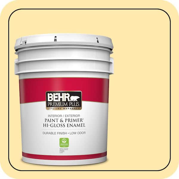 BEHR PREMIUM PLUS 5 gal. #360A-3 Banana Split Hi-Gloss Enamel Interior/Exterior Paint & Primer
