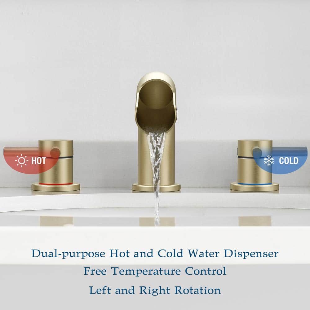 Brushed Gold Stainless Steel Waterfall Bathroom Faucet with Double Handles