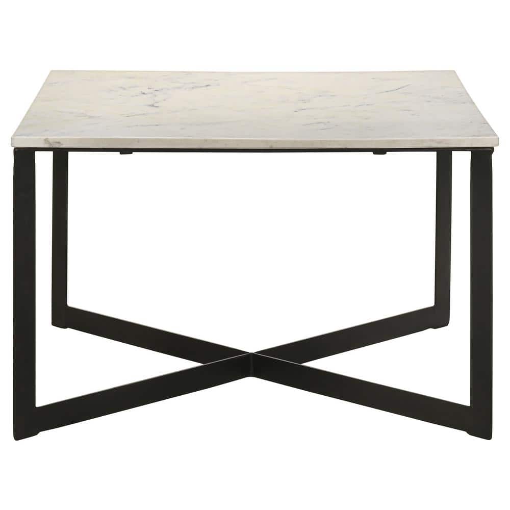Tobin Square White Marble Top Coffee Table with Black Metal Frame