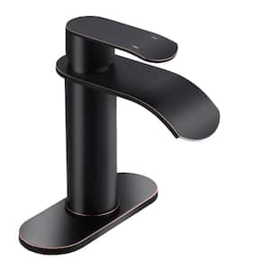 Waterfall Single Handle Single Hole Bathroom Faucet with Deckplate Included Supply Lines in Oil Rubbed Bronze