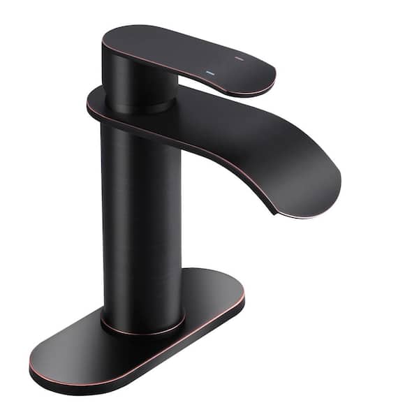 ARCORA Waterfall Single Handle Single Hole Bathroom Faucet with Deckplate Included Supply Lines in Oil Rubbed Bronze