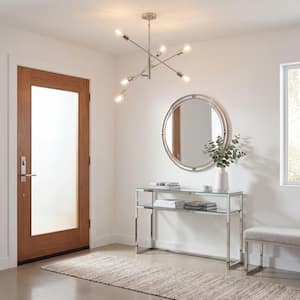 26 in. W x 12 in. H 6-Light Polished Nickel Chandelier with Adjustable Arms