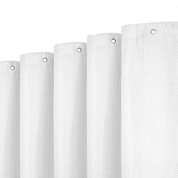 Waffle Weave Fabric Shower Curtain 72x72 Inch Water Repellent Heavyweight Hotel Quality Cloth Linen White Polyester