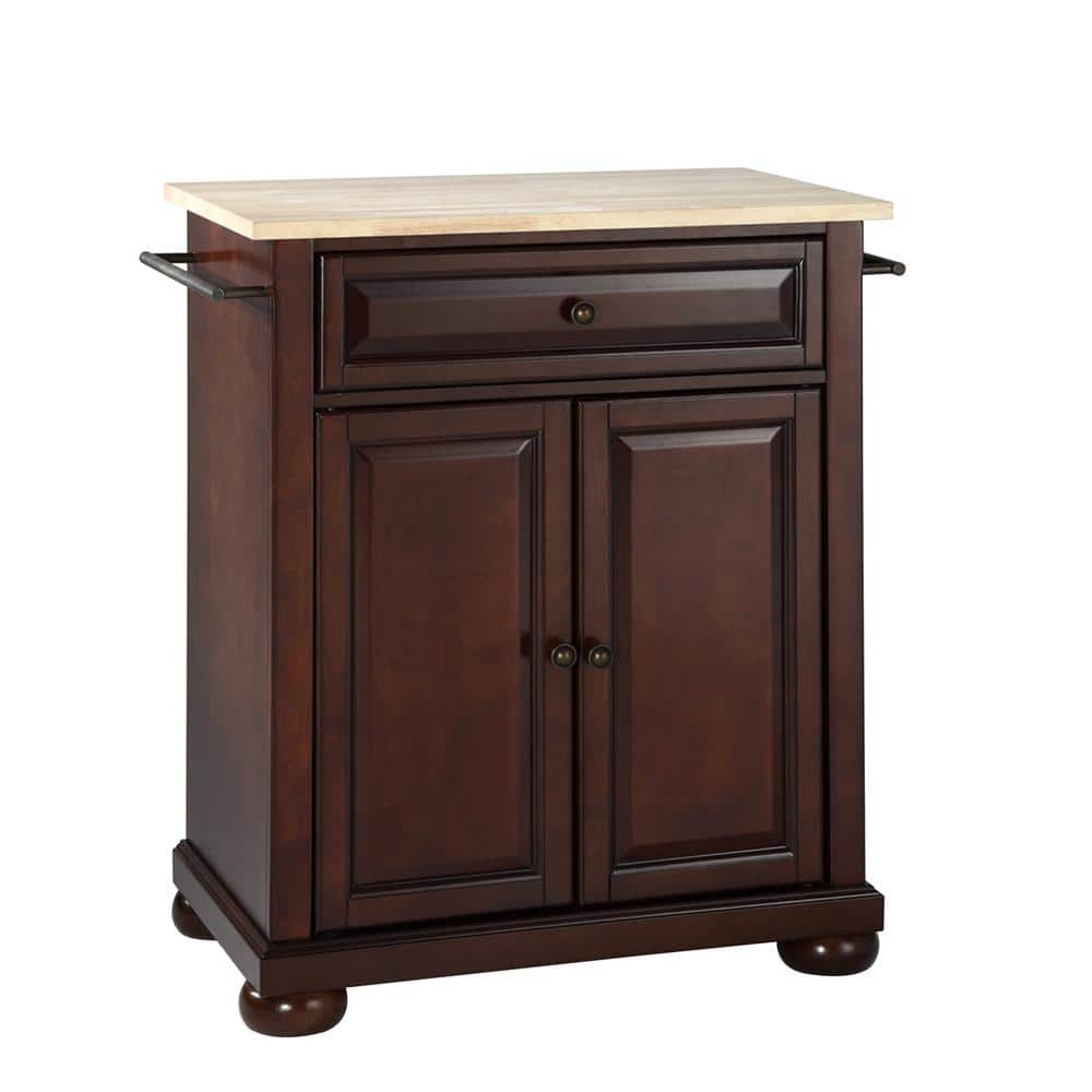 Alexandria Dark Brown Wood Top Portable Kitchen Island