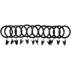 1 in. Drapery Rings with Clips for 1 in. or 1 3/8 in. Poles in Matte Black (12-Pack)