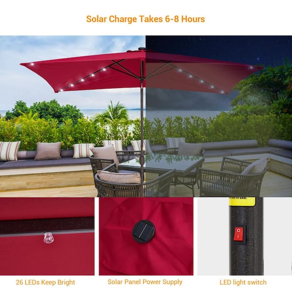 astonica 9 ft rectangular solar powered patio umbrella in scarlet AreShark 9FT with Lights, 32 Lighted Pool Umbrella w/Tilt and Crank, Outdoor Market Solar Umbrellas for Garden, Deck, Backyard, Pool and Beach, Orange : Patio, Lawn & camping shade Sun-Ray 6.6 ft. x 9.8