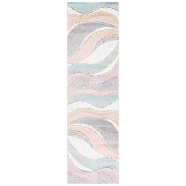 Hollywood Gray/Pink 2 ft. x 16 ft. Gradient Waves Runner Rug