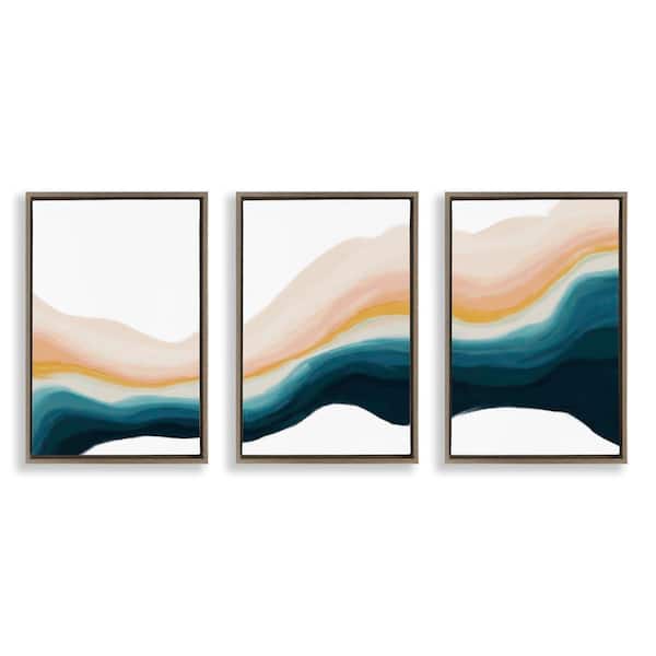 Stupell Industries Fluid Peach Swirl by JJ Design House, LLC. 3 Pieces Brown Floater Frame Abstract Graphic Art Print 25 in. x 17 in.