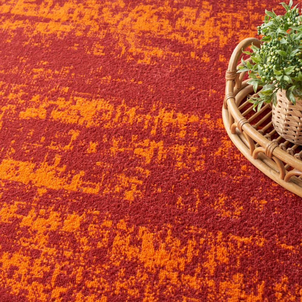 Reversible Red Abstract Synthetic Easy Care Rug 9 ft x 12 ft