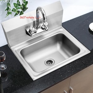17 in. Wall Mount Stainless Steel 1-Compartment Commercial Hand Wash Sink with Faucet