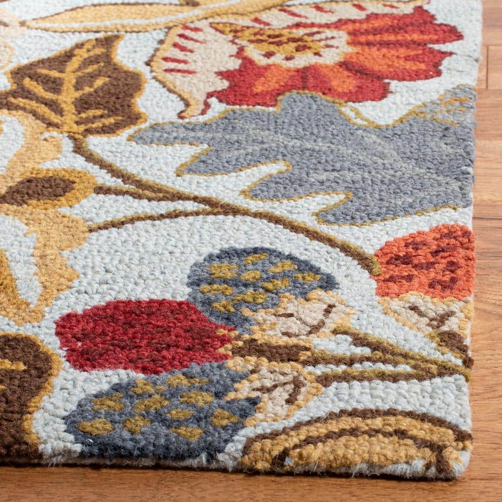 Blossom Blue and Multicolor Wool Floral Runner Rug, 2'3" x 10'