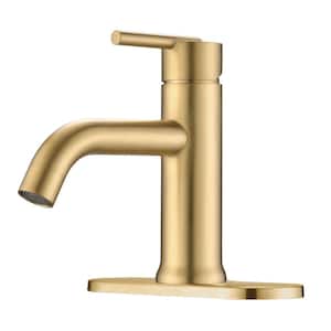 ABA Single-Hole Single-Handle Low-Arc Bathroom Faucet Deckplate Included in Spot Defense Brushed Gold