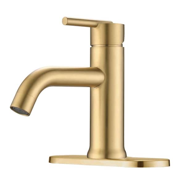 Aurora Decor ABA Single-Hole Single-Handle Low-Arc Bathroom Faucet Deckplate Included in Spot Defense Brushed Gold