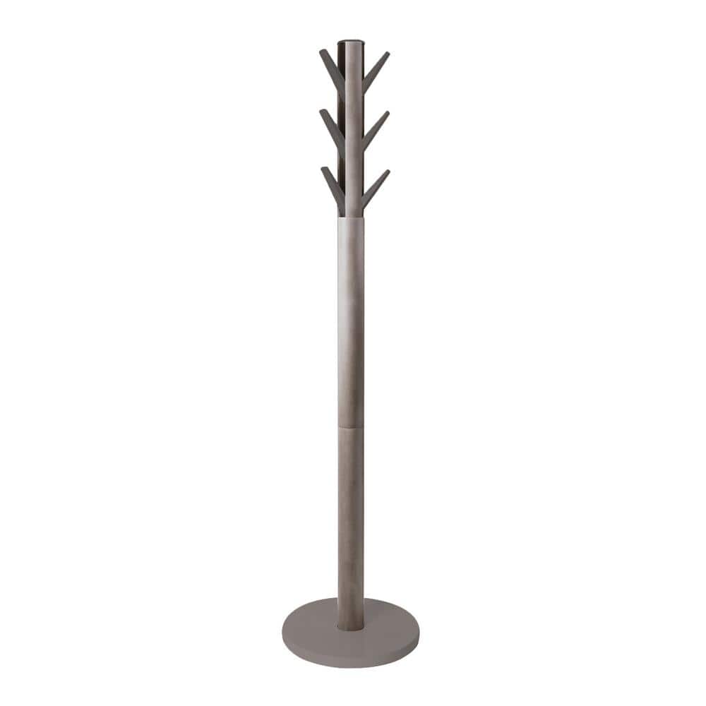 Gray Rubberwood Modern Freestanding Coat Rack with 9 Hooks