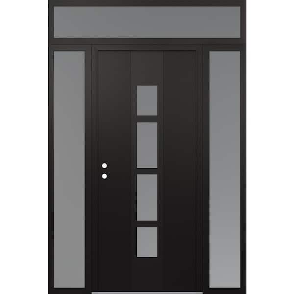 A10 68 in. x 96 in. Black P Right-Hand/Inswing Frosted Glass Black/White 2-Sidelite+Transom Steel Prehung Front Door