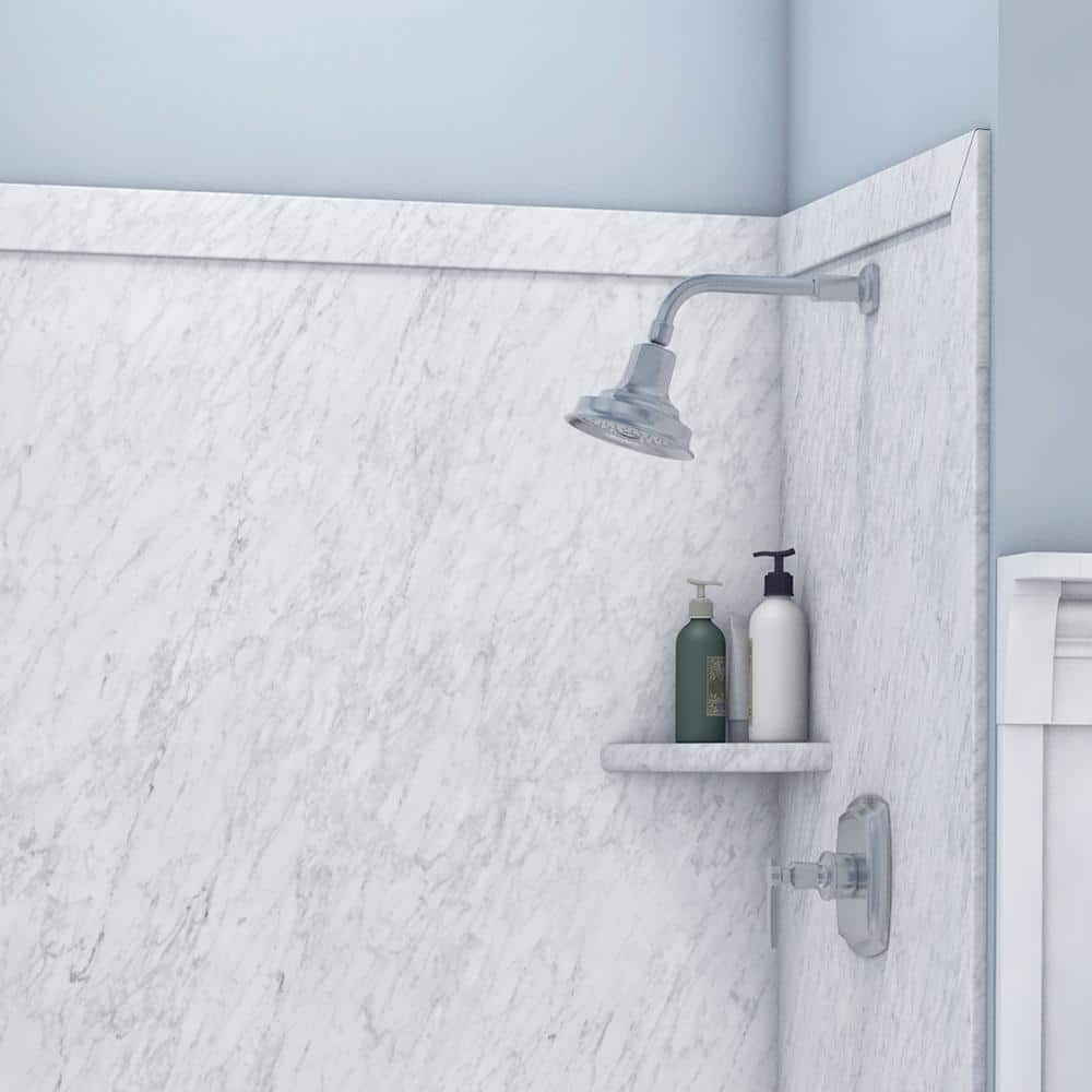 Frost White Marble 48"W x 36"D x 80"H Alcove Shower Surround