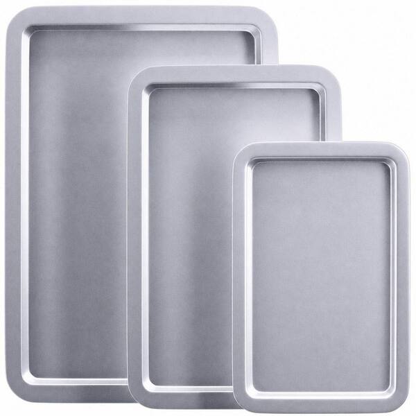 3 Pack 17 in. / 15 in. / 13 in. Silver Nonstick Baking Sheet Pan Set for Oven Cookie Tray w/ Wider Grips Dishwasher Safe