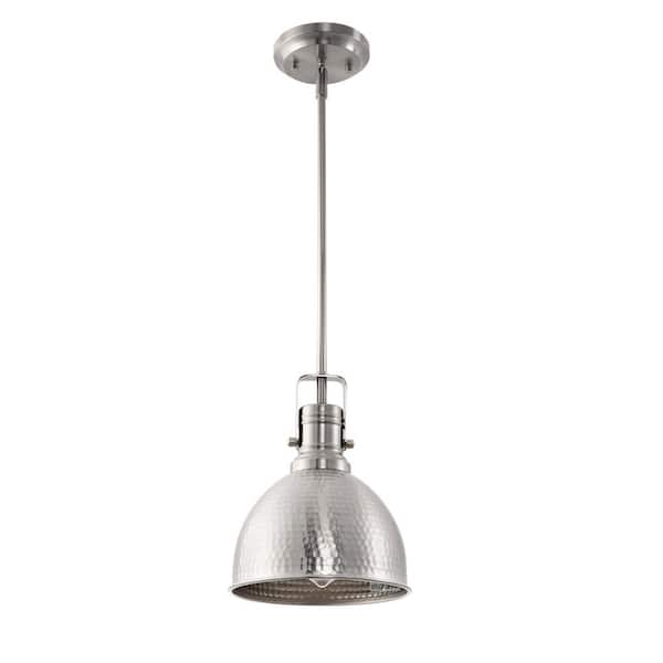1- Light Adjustable Hammered Nickel Pendant Light, Modern Metal Hanging Fixture for Kitchen Island and Dining Room