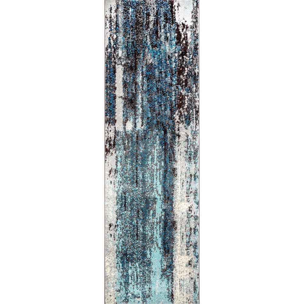 Haydee Blue and Gray Abstract Reversible Runner Rug