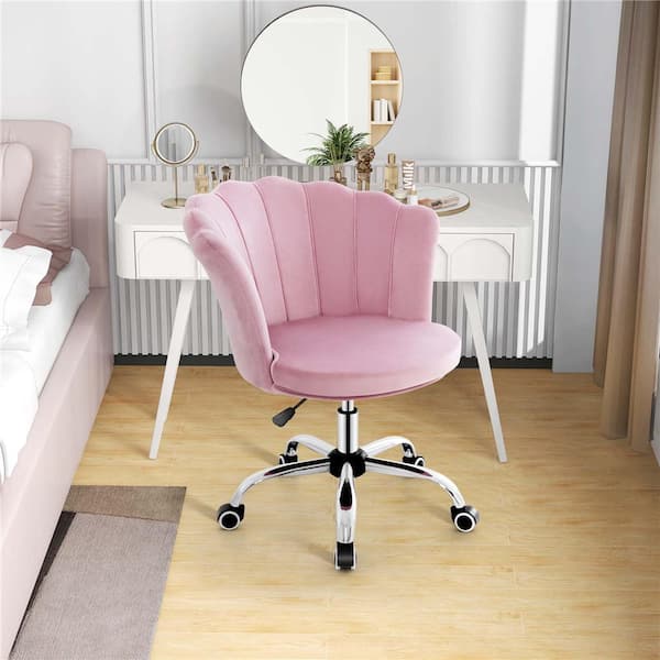 Pink Velvet Petal Shell Office Chair Arm Chair Adjustable Swivel Accent Vanity