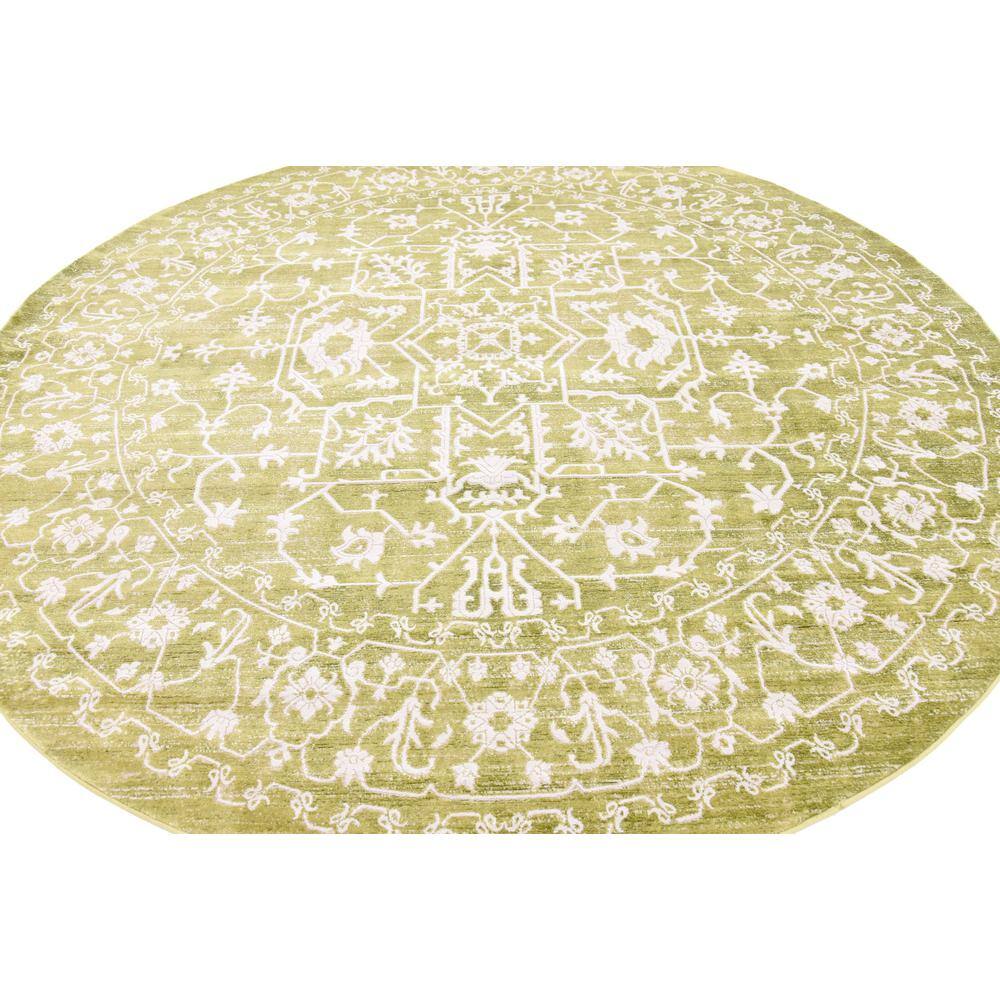 Round Light Green Abstract Synthetic Easy Care Rug