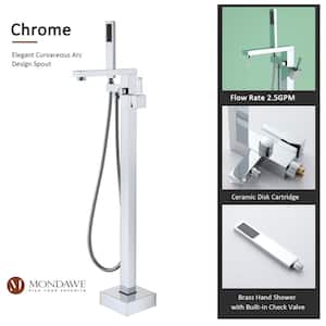 Single-Handle Rectangular Claw Foot Freestanding Bathtub Filler Faucet with Hand Shower in Chrome