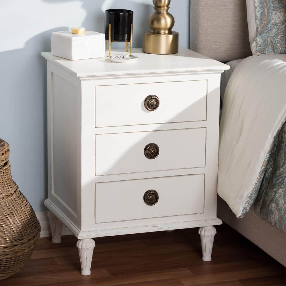 White Cedar 3-Drawer Nightstand with Tapered Legs