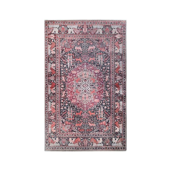 HomeRoots 3 ft. x 5 ft. Garnet Red Medallion Stain Resistant Area Rug