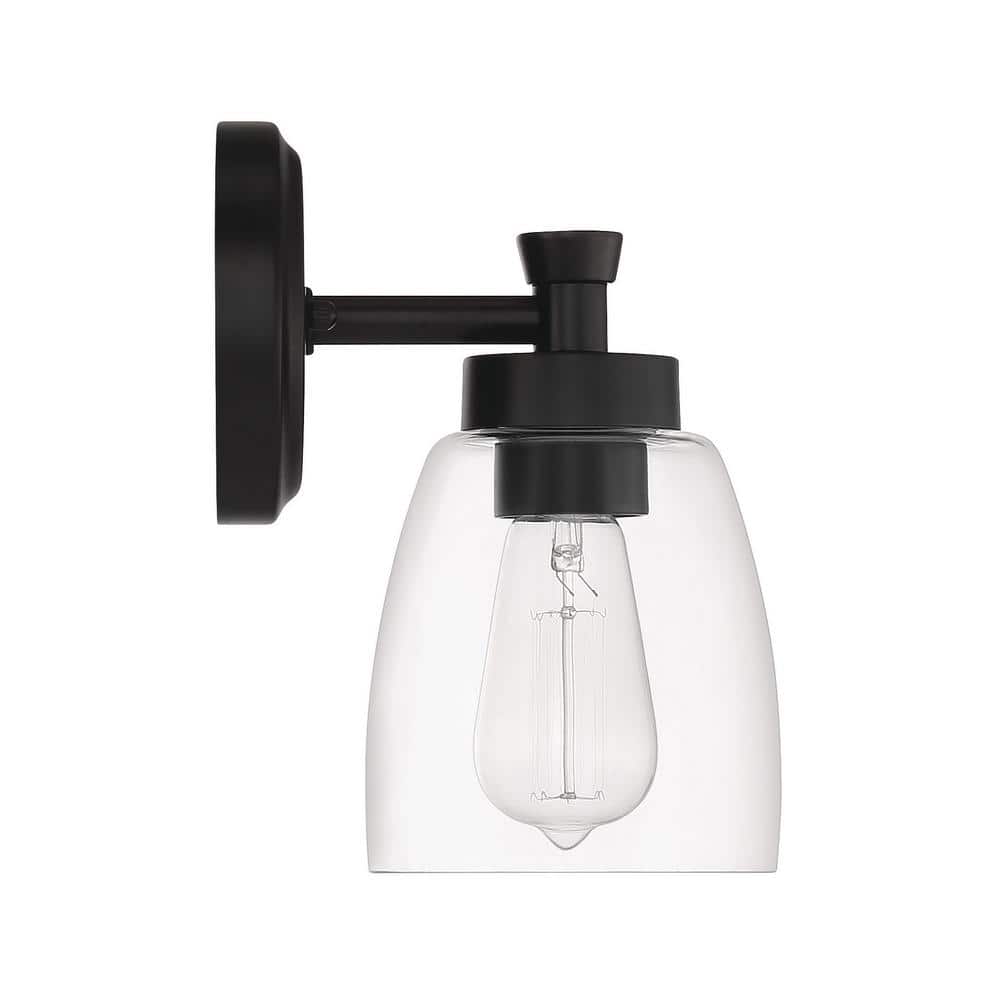 Henning Flat Black Wall Sconce with Clear Glass Shade