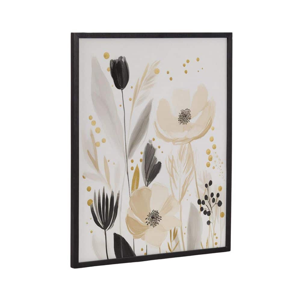 Modern Muted Cottage Floral Abstract Black Framed Wall Art, 16x20
